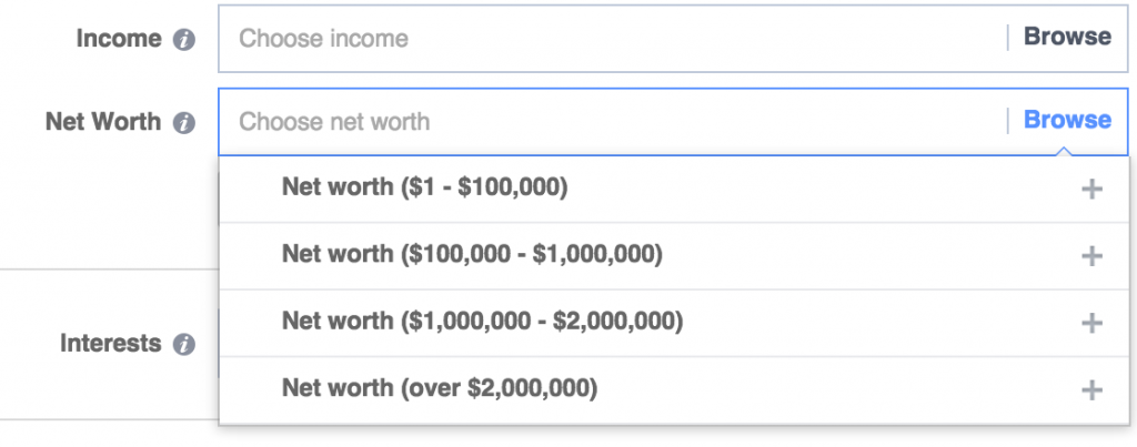 facebook ad targeting income and net worth