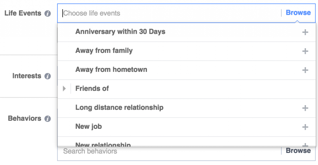 facebook ad targeting life events