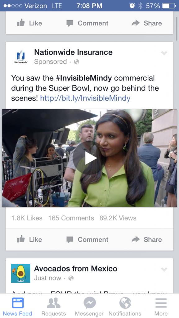 Nationwide Super Bowl Facebook Ad Insurance Mindy