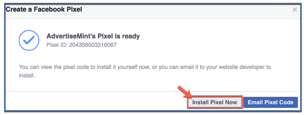 Étape 1: cliquez sur « Installer le Pixel maintenant »