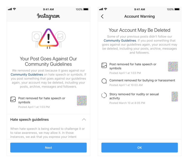 Instagram&#39;s Warning Notification Gives At-Risk Accounts a Second Chance -  AdvertiseMint