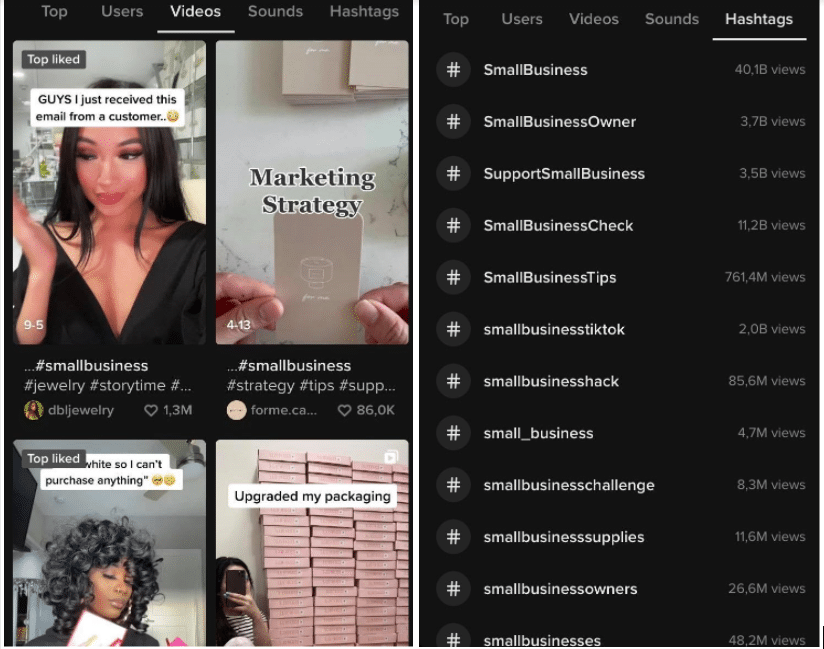 TikTok marketing hashtags small business example