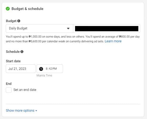 Meta Advantage+ Shopping Ads : budget and schedule