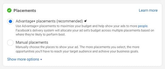 Meta Advantage+ Shopping Ads : placements