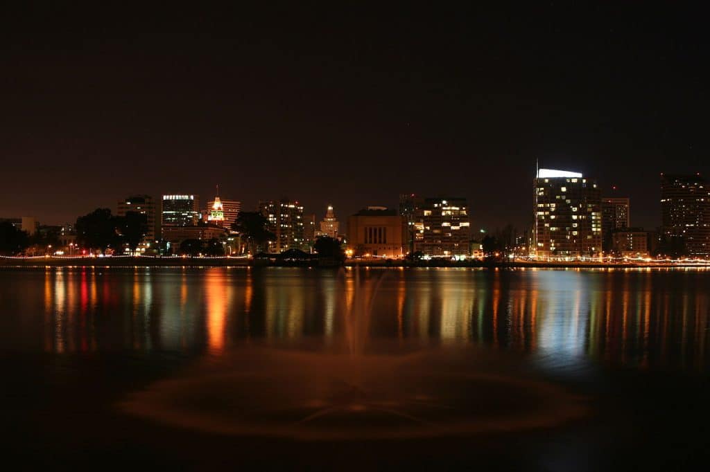 Night view of Lake Merrit Oakland advertising agency