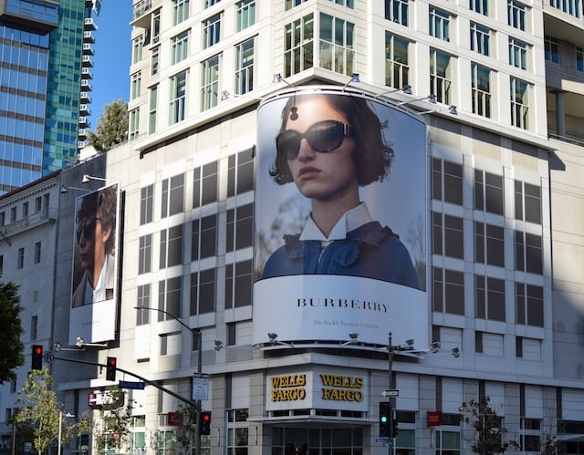 Burberry billboard advertisement in downtown Los Angeles