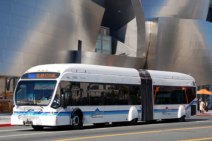 Foothill Transit Silver Streak bus - Walt Disney Concert Hall in Downtown Los Angeles