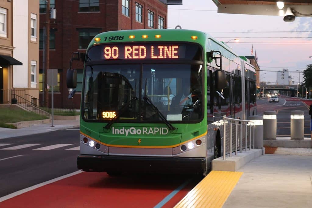 IndyGo battery electric bus at Red Line station