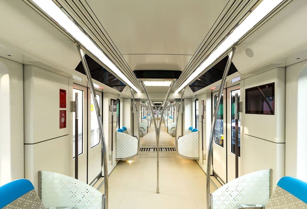 Empty metro train at station, Riyadh transport advertising agency