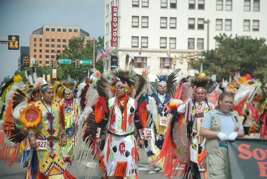 Native Americans celebrating Red Earth festival in Oklahoma advertising agency