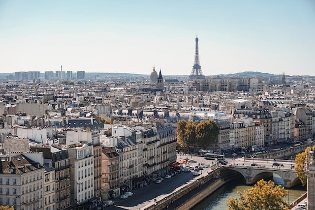 Aerial view of buildings in Paris advertising agency