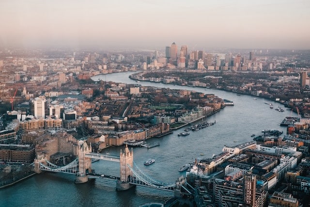 Aerial view of London advertising agency