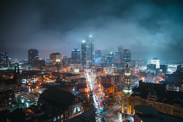 Aerial view of buildings in Indianapolis real estate advertising agency