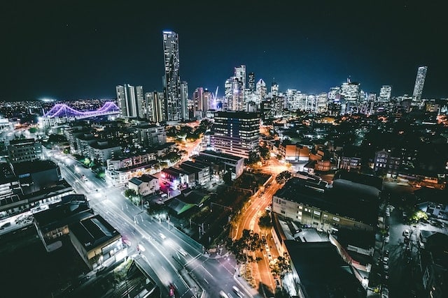 Aerial view of brisbane city during night