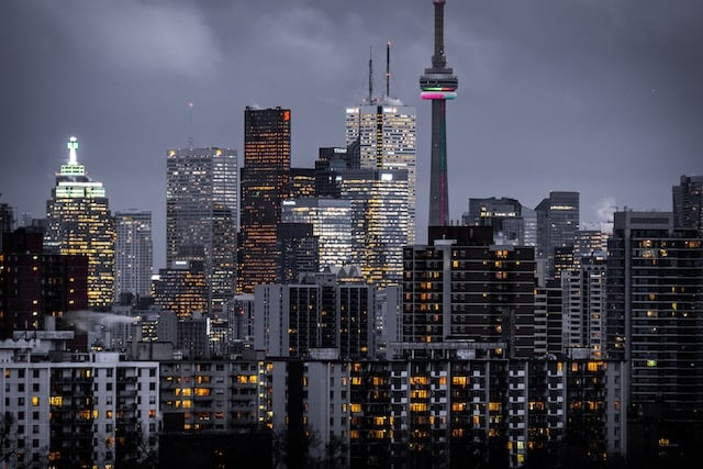 Night view of toronto skyline, Toronto real estate advertising agency