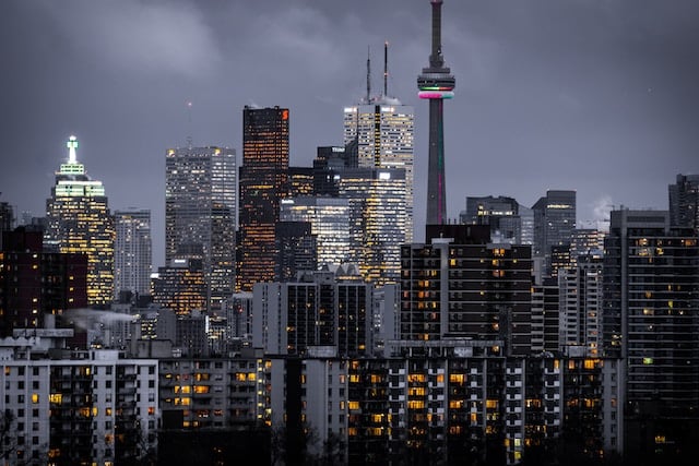 Night view of toronto skyline, Toronto real estate advertising agency