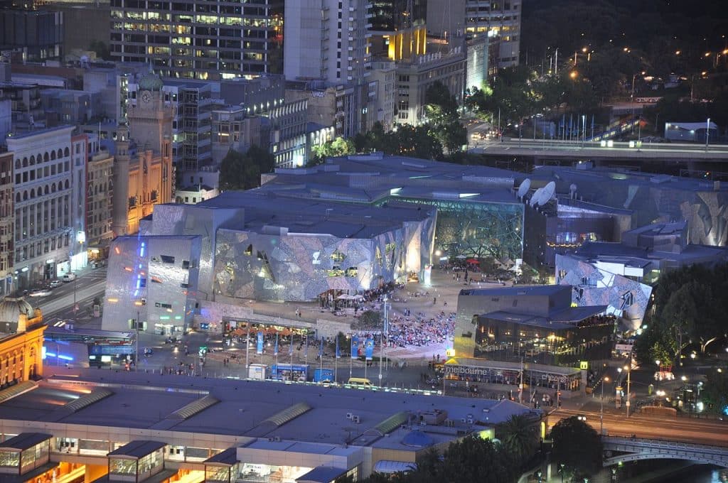 Aerial view of Federation square Melbourne advertising agency.