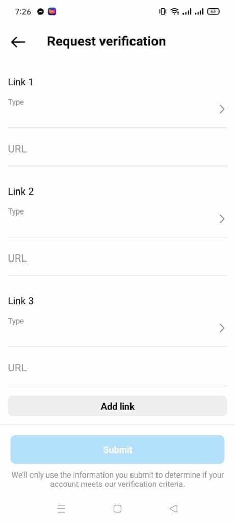 how to get verified on instagram: click the submit button