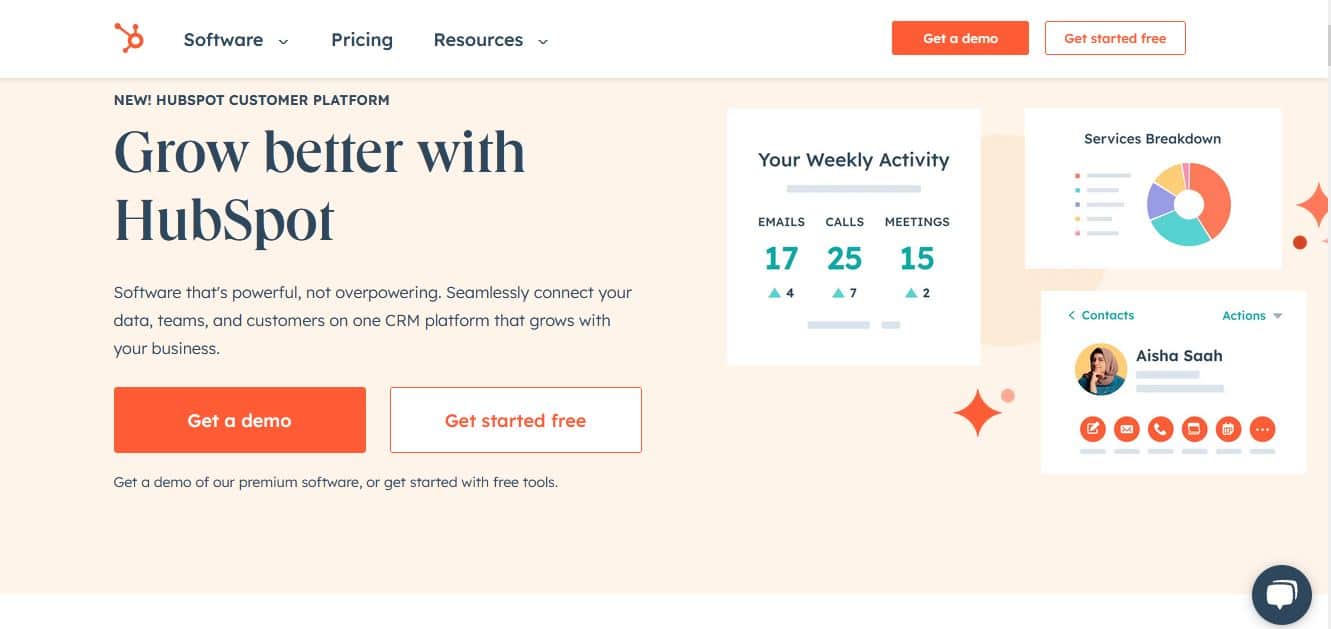 Hubspot's landing page