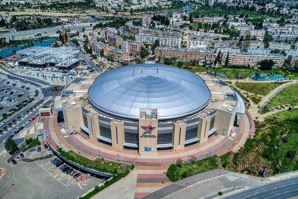 Aerial view of Pais Arena, Jerusalem sports advertising agency.
