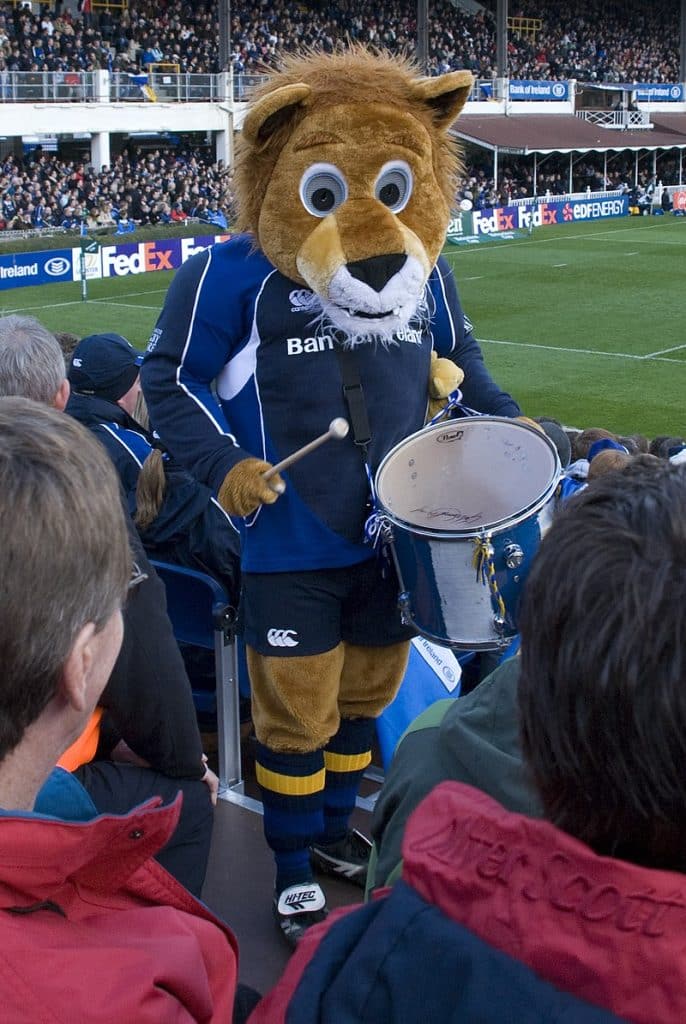 Leo the Leinster Lion, team mascot at Leinster Rugby stadium, Dublin advertising agency