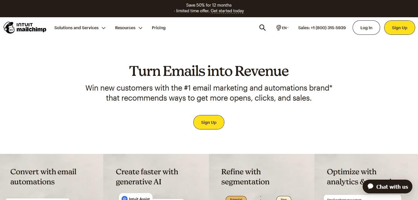 Mailchimp's landing page