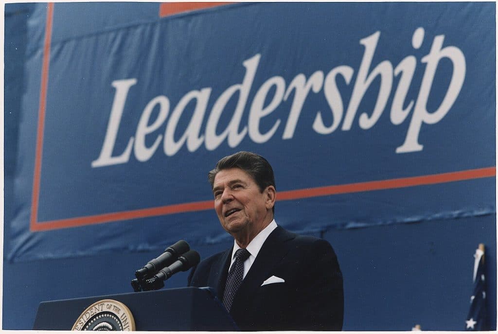 President Regan giving a political speech, Political Advertising Agency.