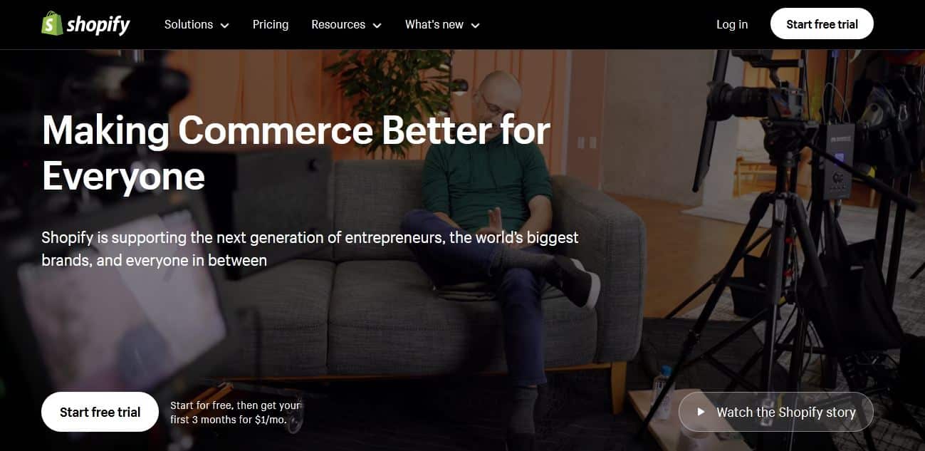 Shopify's landing page 