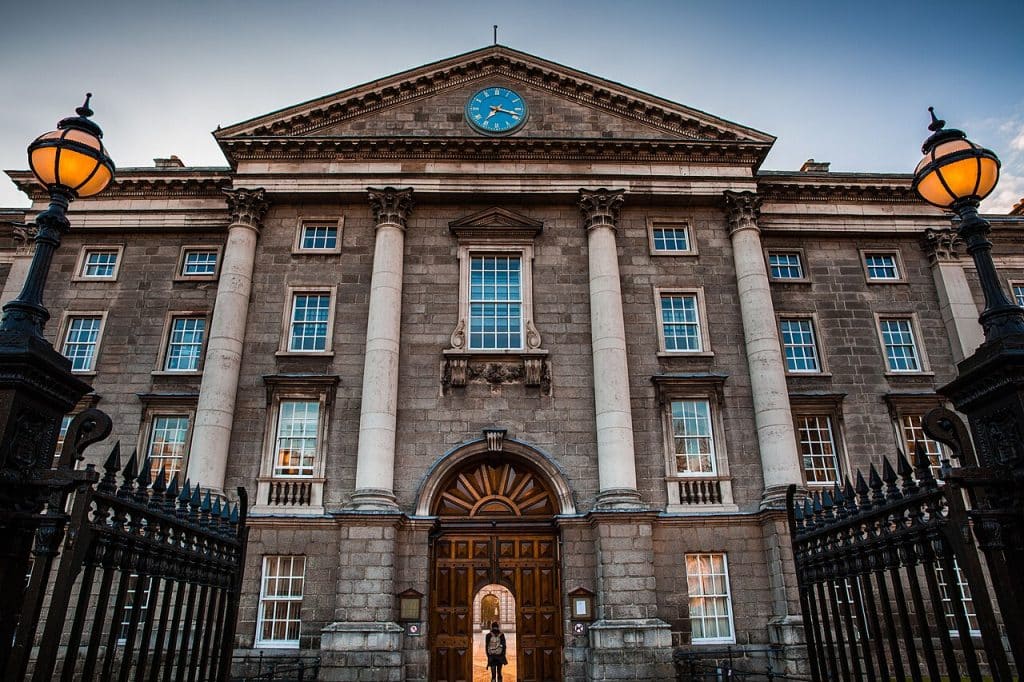 Main entrance of the historic Trinity College, Dublin advertising agency.