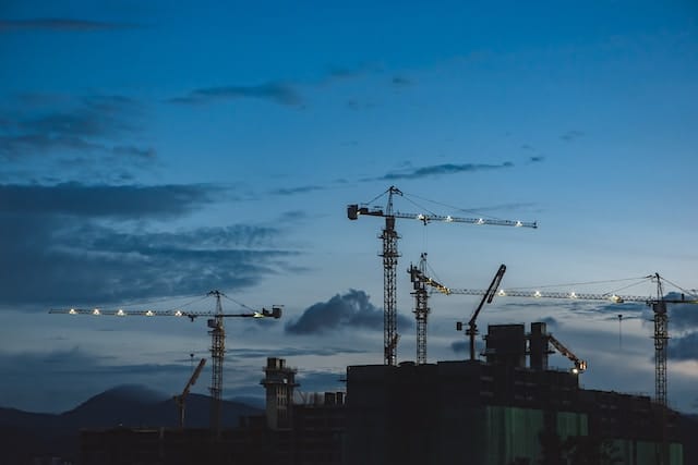 Cranes at restoration site, Restoration Advertising Agency.