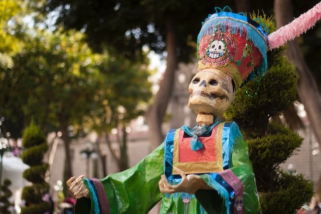 A picture showing a mummy during Day of dead festival, Mexico advertising agency.