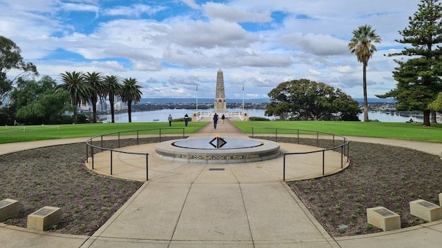 View of Eternal flame, with State War Memorial(behind), Perth advertising agency