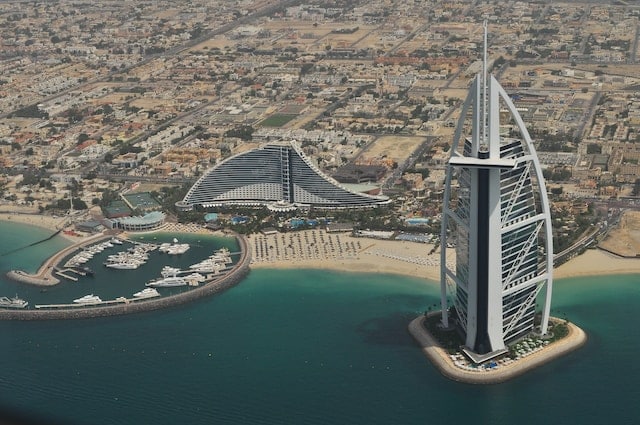 The aerial view of burj al arab hotel, Resort & Hotel Advertising Agency.