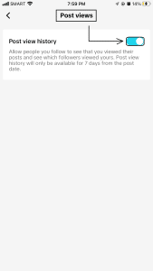 tap the toggle icon to turned on the post views on TikTok