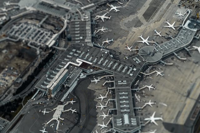 Drone shot of an airport, Airline Advertising Agency.